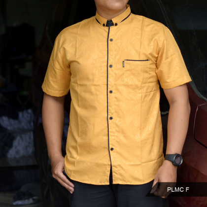 Z609 PLMC hem embos kemeja pria lengan pendek
