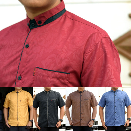 Z609 PLMC hem embos kemeja pria lengan pendek