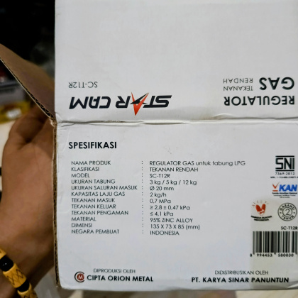 Z276 STARCOM SUPERLOCK REGULATOR TABUNG KOMPOR GAS TEKANAN RENDAH SC-T12R