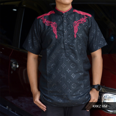 Z708 KRKZ Koko distro kurta pria lengan pendek embos bordir