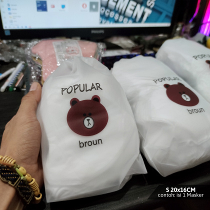 Z734 pouch kantong tas serut tarik kemasan beruang bear brown souvenir kosmetik makanan