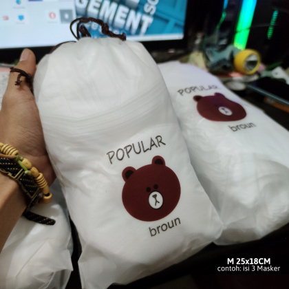 Z734 pouch kantong tas serut tarik kemasan beruang bear brown souvenir kosmetik makanan