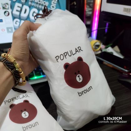 Z734 pouch kantong tas serut tarik kemasan beruang bear brown souvenir kosmetik makanan