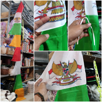 Z039 2.7M 8SAP HIJAU BENDERA UMBUL UMBUL MERAH PUTIH KUNING HIJAU GARUDA Bahan Polyster Satin Peles Kahatex Grade A Tebal
