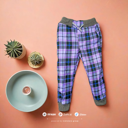 Z743 2-4TH CELANA PANJANG ANAK DRIL RIP MOTIF KOTAK BAYI BALITA PAUD TK
